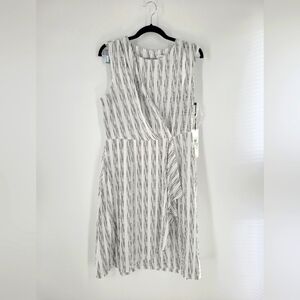 Calvin Klein White & Black Midi Sleeveless Faux Wrap Dress Size 12 New